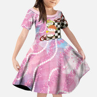 Personalized Japanese Kawaii Sushi Roll Family Matching Off Shoulder Short Dress and Hawaiian Shirt Wagara Palaka Pattern LT9 Daughter's Dress Pink - Polynesian Pride