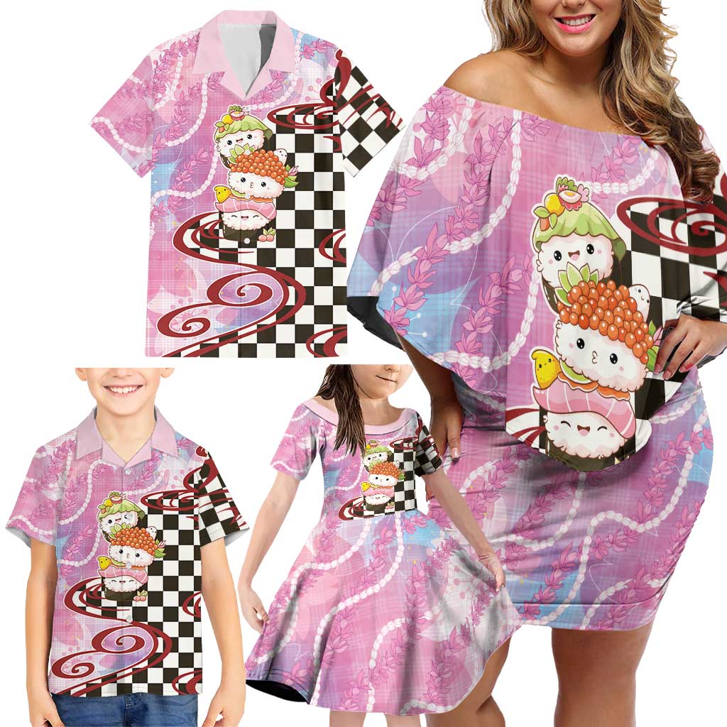 Personalized Japanese Kawaii Sushi Roll Family Matching Off Shoulder Short Dress and Hawaiian Shirt Wagara Palaka Pattern LT9 - Polynesian Pride