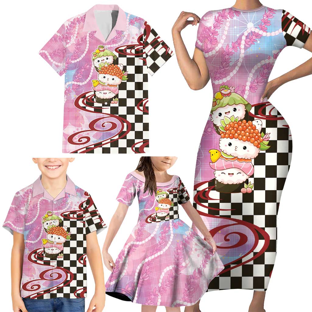 Personalized Japanese Kawaii Sushi Roll Family Matching Short Sleeve Bodycon Dress and Hawaiian Shirt Wagara Palaka Pattern LT9 - Polynesian Pride
