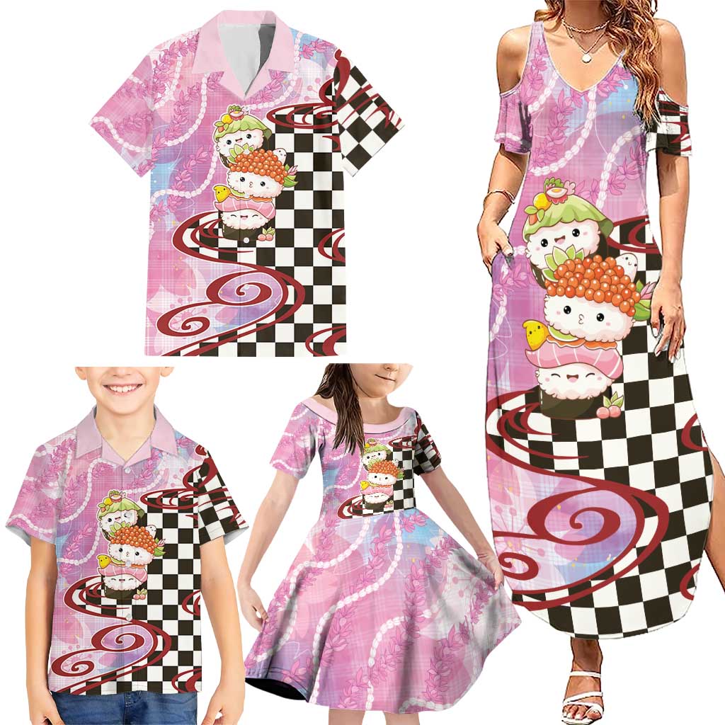 Personalized Japanese Kawaii Sushi Roll Family Matching Summer Maxi Dress and Hawaiian Shirt Wagara Palaka Pattern LT9 - Polynesian Pride