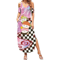 Personalized Japanese Kawaii Sushi Roll Family Matching Summer Maxi Dress and Hawaiian Shirt Wagara Palaka Pattern LT9 Mom's Dress Pink - Polynesian Pride