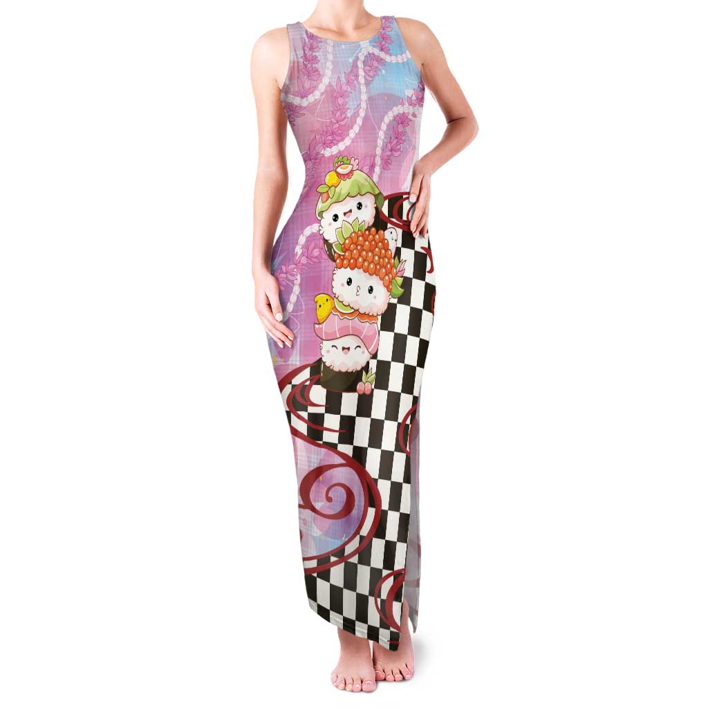 Personalized Japanese Kawaii Sushi Roll Family Matching Tank Maxi Dress and Hawaiian Shirt Wagara Palaka Pattern LT9 Mom's Dress Pink - Polynesian Pride