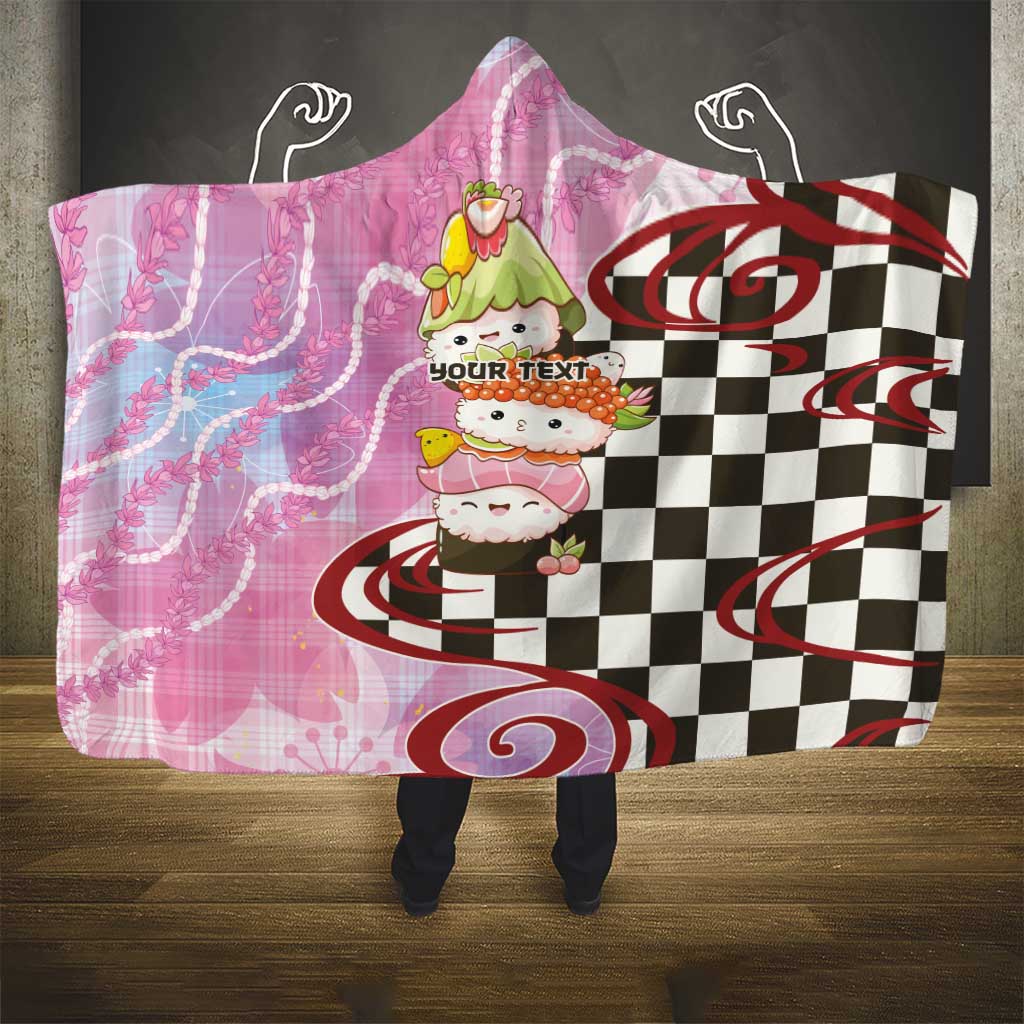 Personalized Japanese Kawaii Sushi Roll Hooded Blanket Wagara Palaka Pattern