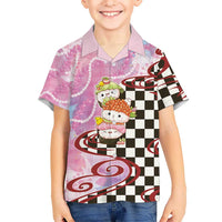 Personalized Japanese Kawaii Sushi Roll Kid Hawaiian Shirt Wagara Palaka Pattern LT9 Kid Pink - Polynesian Pride