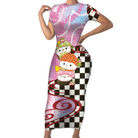 Personalized Japanese Kawaii Sushi Roll Short Sleeve Bodycon Dress Wagara Palaka Pattern LT9 Long Dress Pink - Polynesian Pride