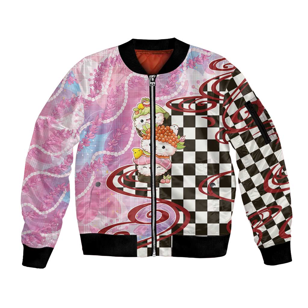 Personalized Japanese Kawaii Sushi Roll Sleeve Zip Bomber Jacket Wagara Palaka Pattern