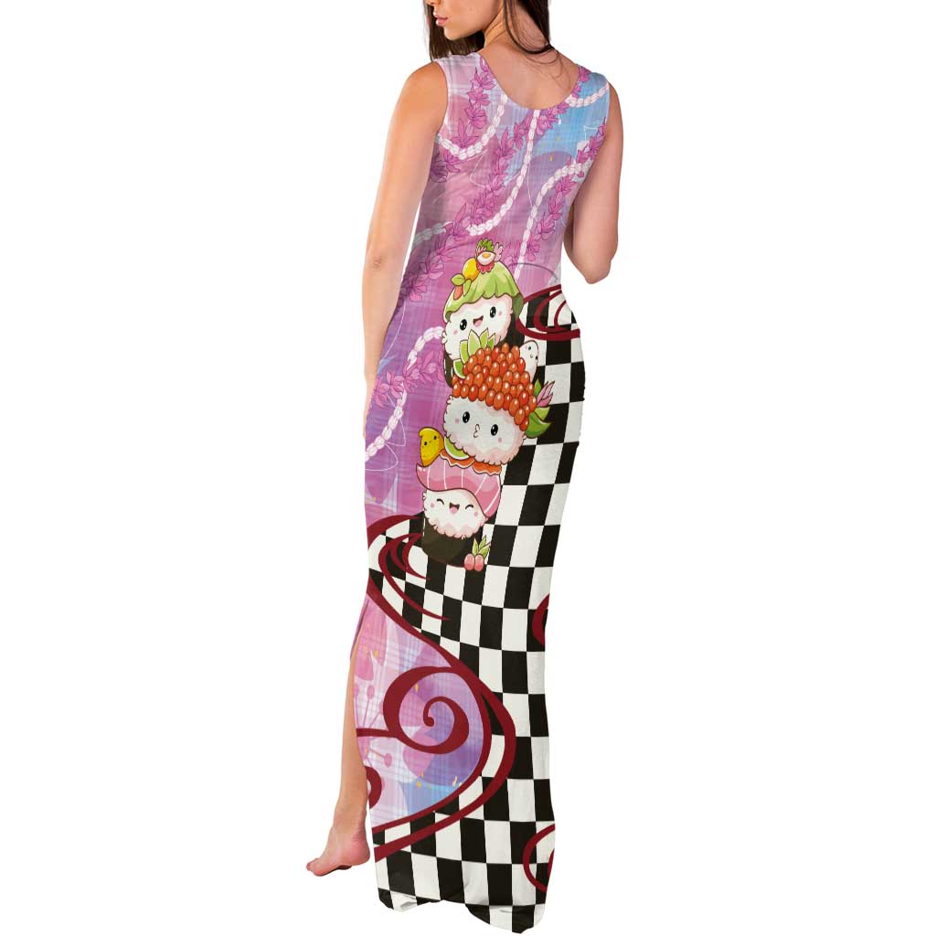 Personalized Japanese Kawaii Sushi Roll Tank Maxi Dress Wagara Palaka Pattern
