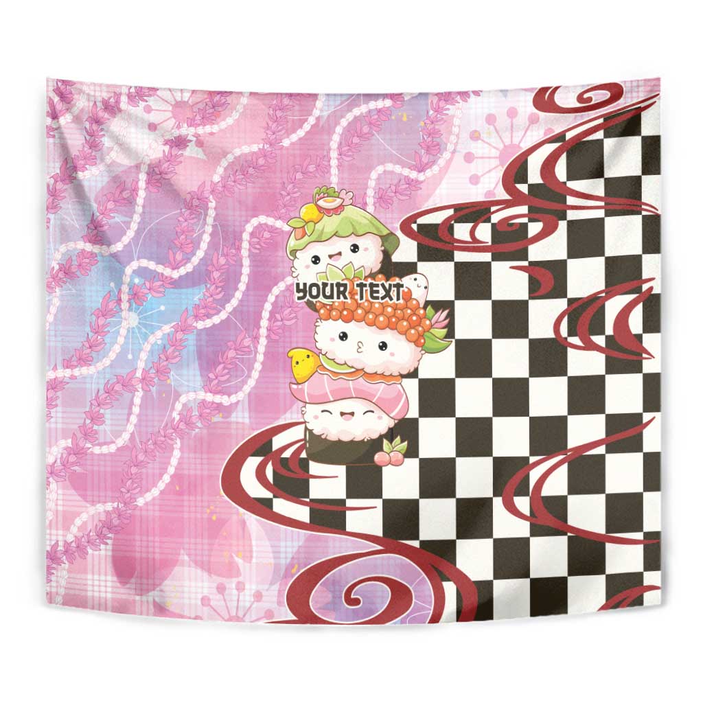 Personalized Japanese Kawaii Sushi Roll Tapestry Wagara Palaka Pattern
