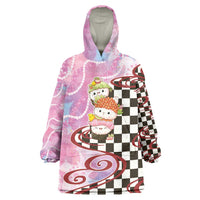 Personalized Japanese Kawaii Sushi Roll Wearable Blanket Hoodie Wagara Palaka Pattern LT9 One Size Pink - Polynesian Pride