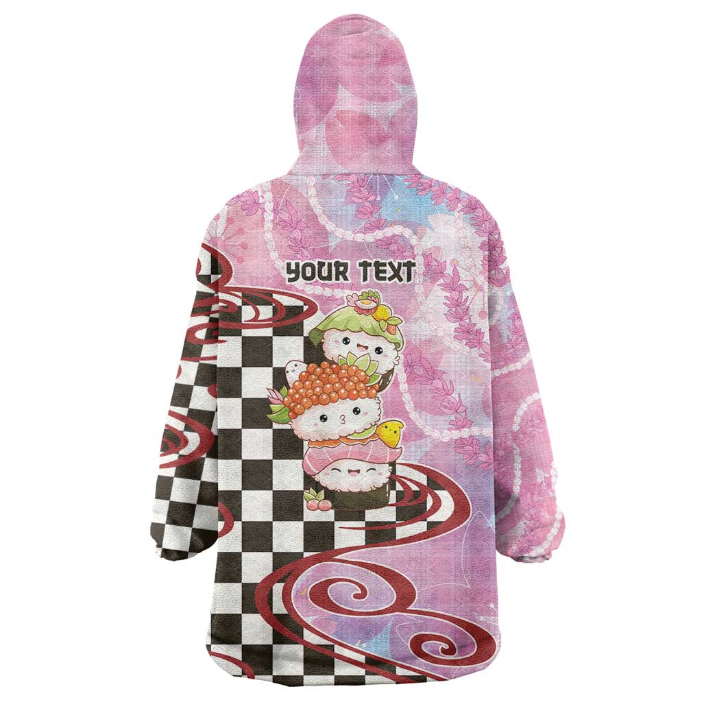 Personalized Japanese Kawaii Sushi Roll Wearable Blanket Hoodie Wagara Palaka Pattern LT9 - Polynesian Pride