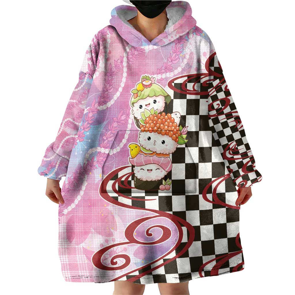 Personalized Japanese Kawaii Sushi Roll Wearable Blanket Hoodie Wagara Palaka Pattern LT9 - Polynesian Pride