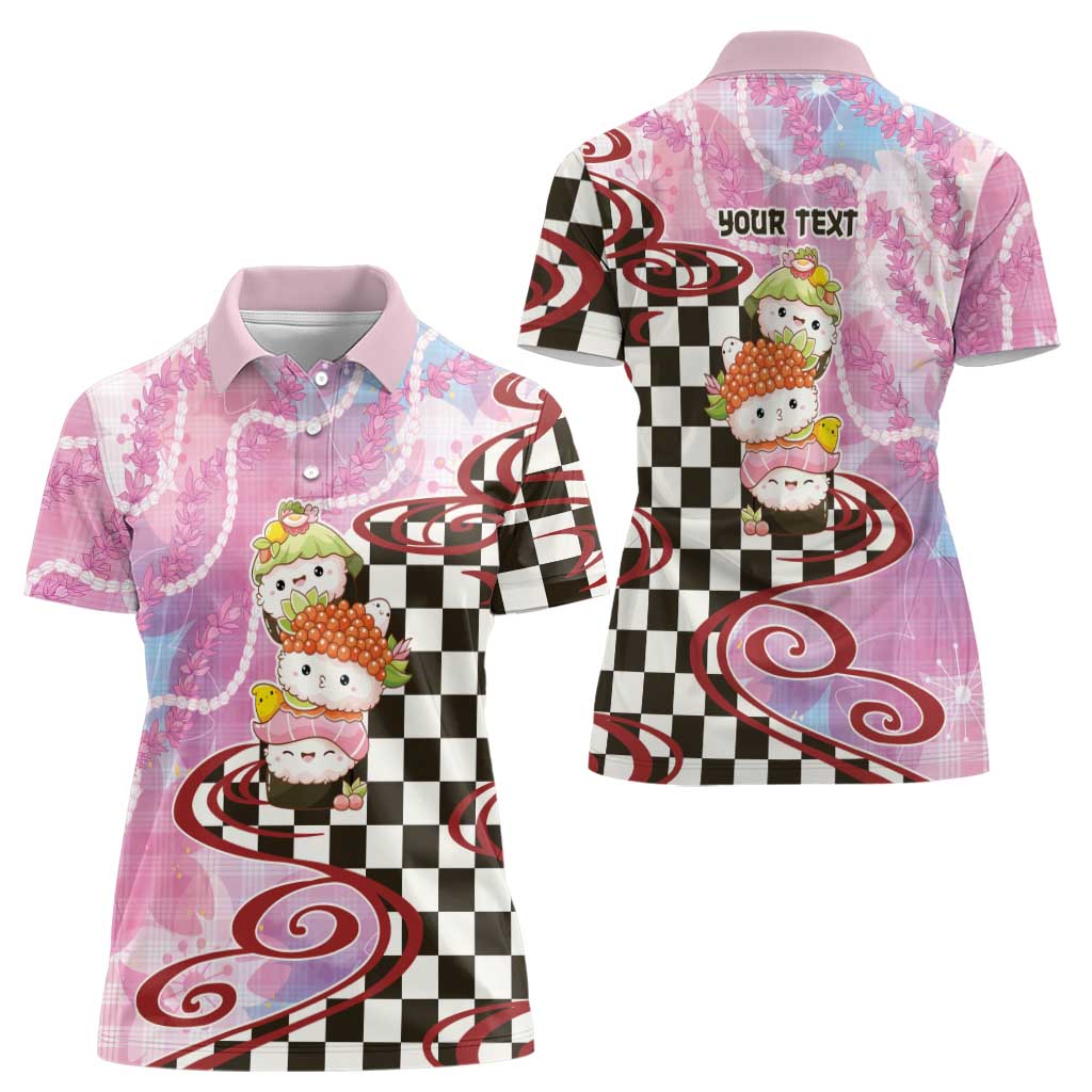 Personalized Japanese Kawaii Sushi Roll Women Polo Shirt Wagara Palaka Pattern