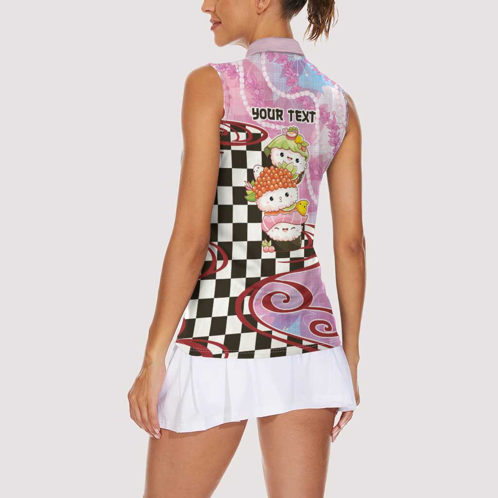 Personalized Japanese Kawaii Sushi Roll Women Sleeveless Polo Shirt Wagara Palaka Pattern