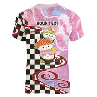Personalized Japanese Kawaii Sushi Roll Women V-Neck T-Shirt Wagara Palaka Pattern