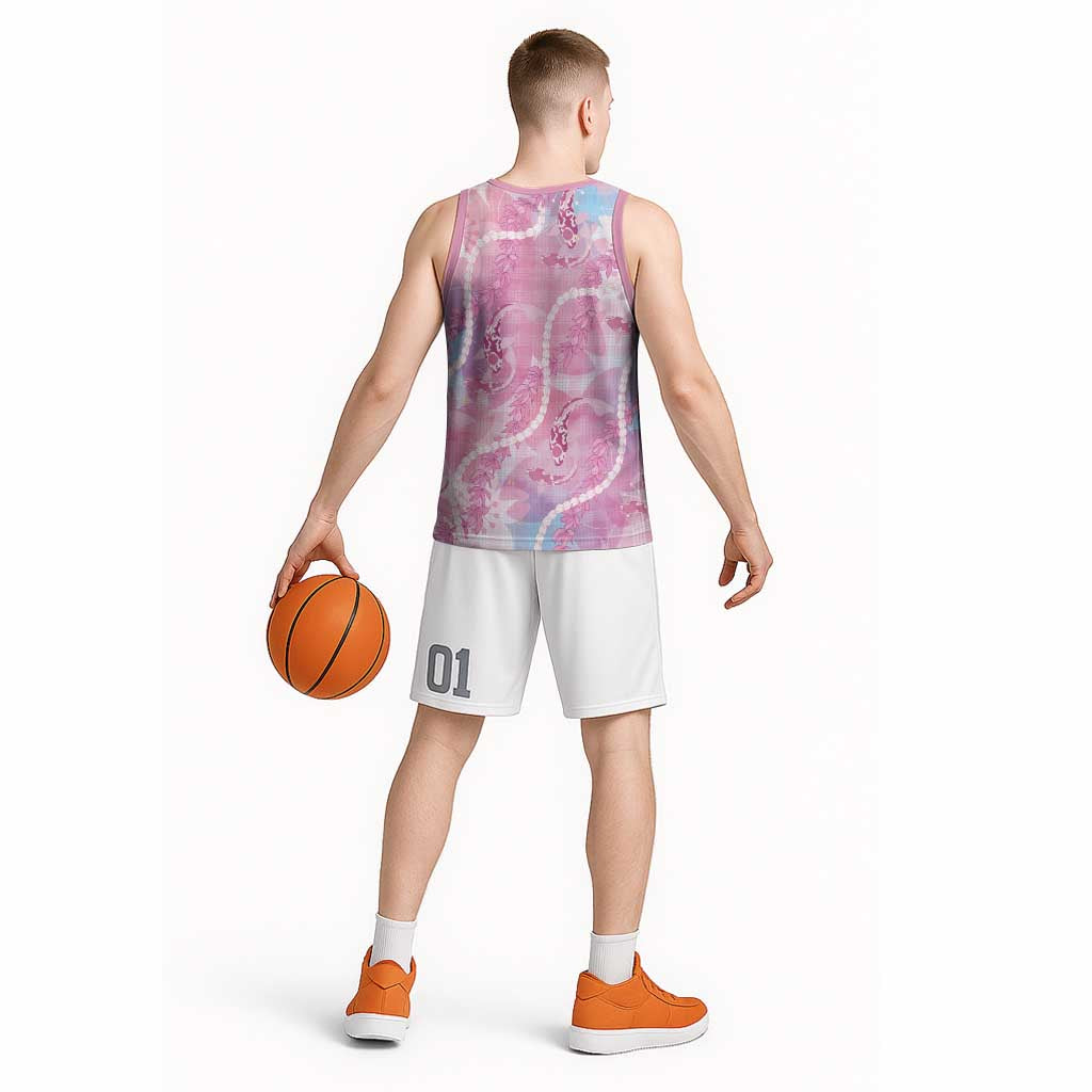 Japanese Koi Fish Basketball Jersey Pink Wagara Palaka Honohono Pikake Lei LT9 - Polynesian Pride