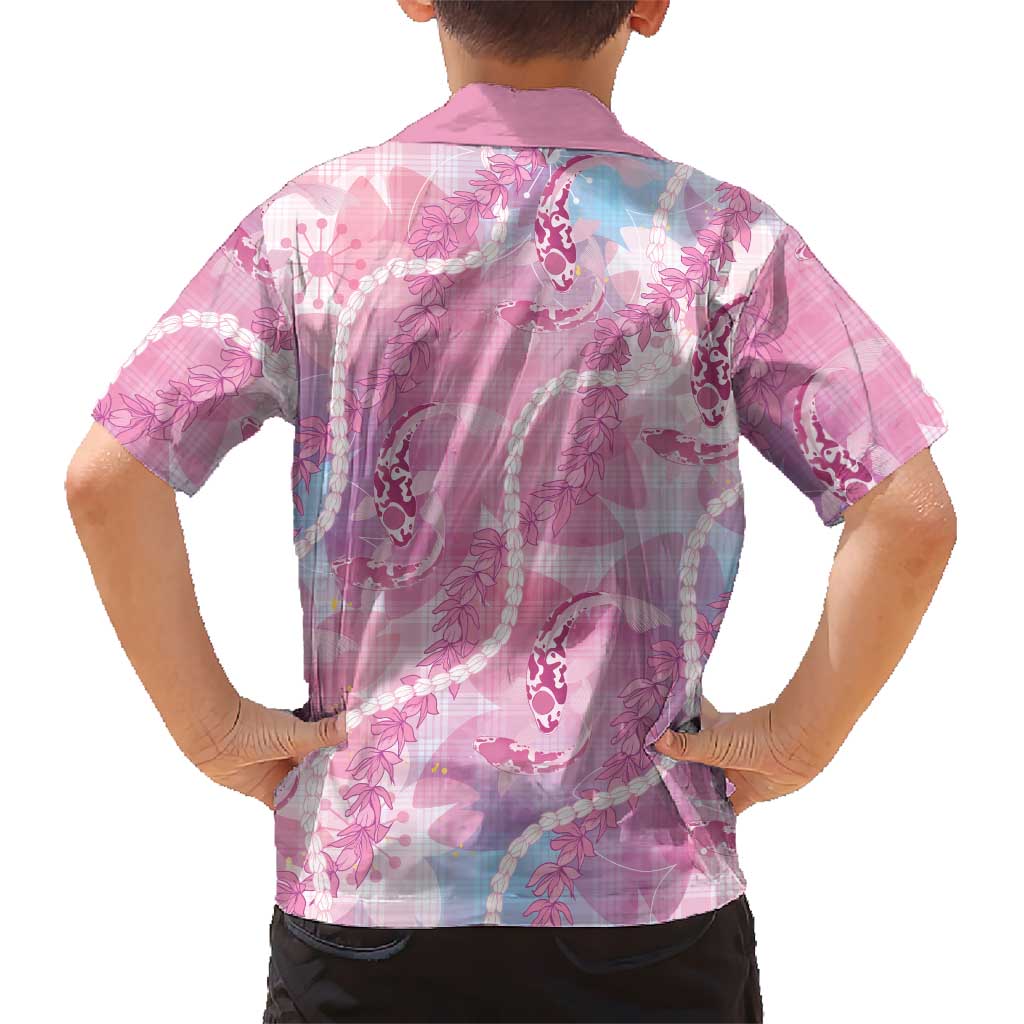 Japanese Koi Fish Family Matching Off The Shoulder Long Sleeve Dress and Hawaiian Shirt Pink Wagara Palaka Honohono Pikake Lei LT9 - Polynesian Pride