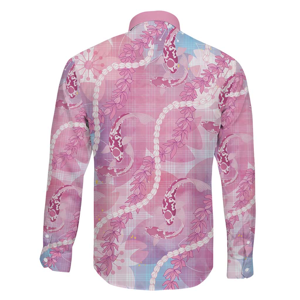Japanese Koi Fish Family Matching Off Shoulder Short Dress and Hawaiian Shirt Pink Wagara Palaka Honohono Pikake Lei LT9 - Polynesian Pride