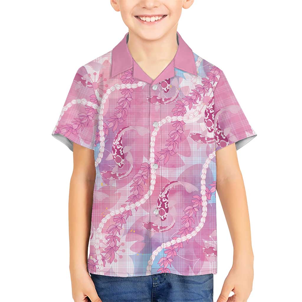 Japanese Koi Fish Family Matching Short Sleeve Bodycon Dress and Hawaiian Shirt Pink Wagara Palaka Honohono Pikake Lei LT9 Son's Shirt Pink - Polynesian Pride