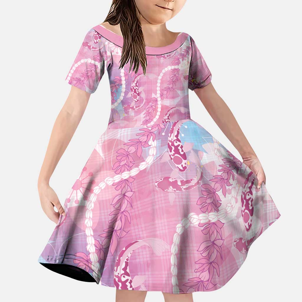 Japanese Koi Fish Family Matching Tank Maxi Dress and Hawaiian Shirt Pink Wagara Palaka Honohono Pikake Lei LT9 Daughter's Dress Pink - Polynesian Pride