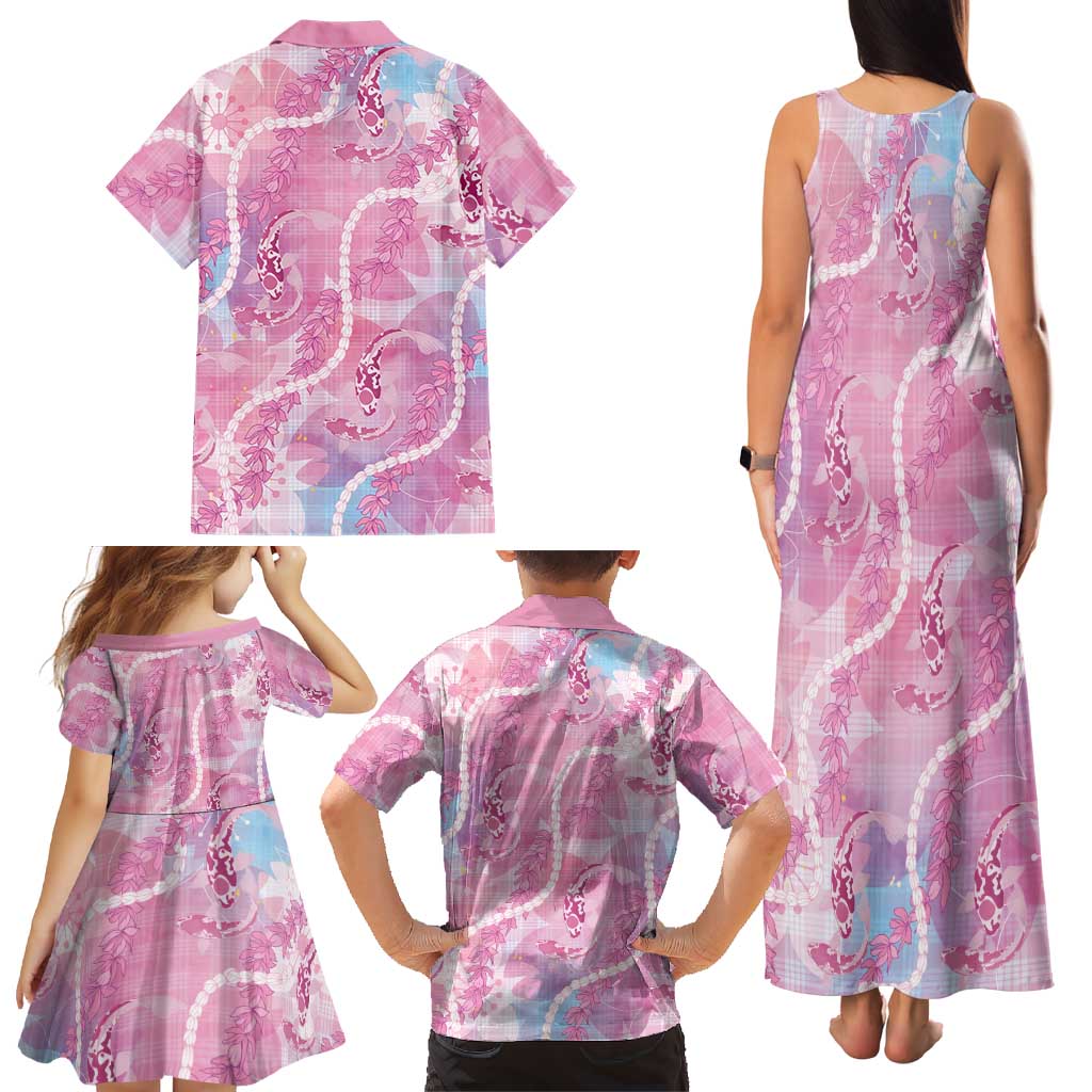 Japanese Koi Fish Family Matching Tank Maxi Dress and Hawaiian Shirt Pink Wagara Palaka Honohono Pikake Lei LT9 - Polynesian Pride