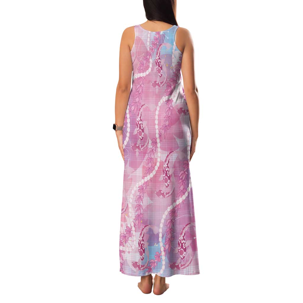 Japanese Koi Fish Family Matching Tank Maxi Dress and Hawaiian Shirt Pink Wagara Palaka Honohono Pikake Lei LT9 - Polynesian Pride