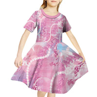 Japanese Koi Fish Kid Short Sleeve Dress Pink Wagara Palaka Honohono Pikake Lei LT9 - Polynesian Pride