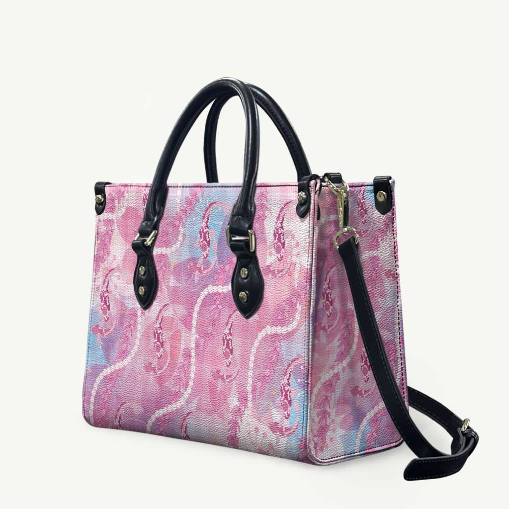 Japanese Koi Fish Leather Bag Pink Wagara Palaka Honohono Pikake Lei LT9 Pink - Polynesian Pride