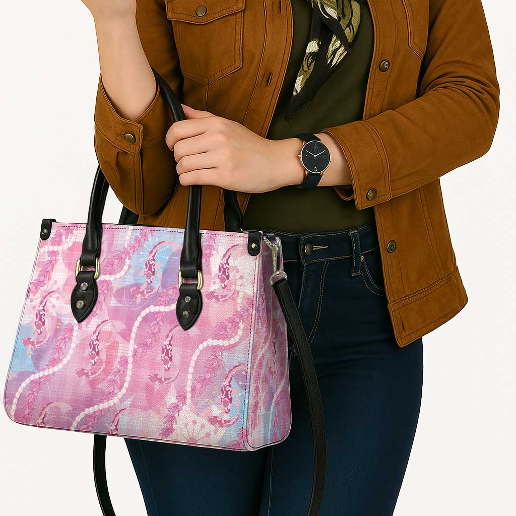 Japanese Koi Fish Leather Bag Pink Wagara Palaka Honohono Pikake Lei LT9 - Polynesian Pride