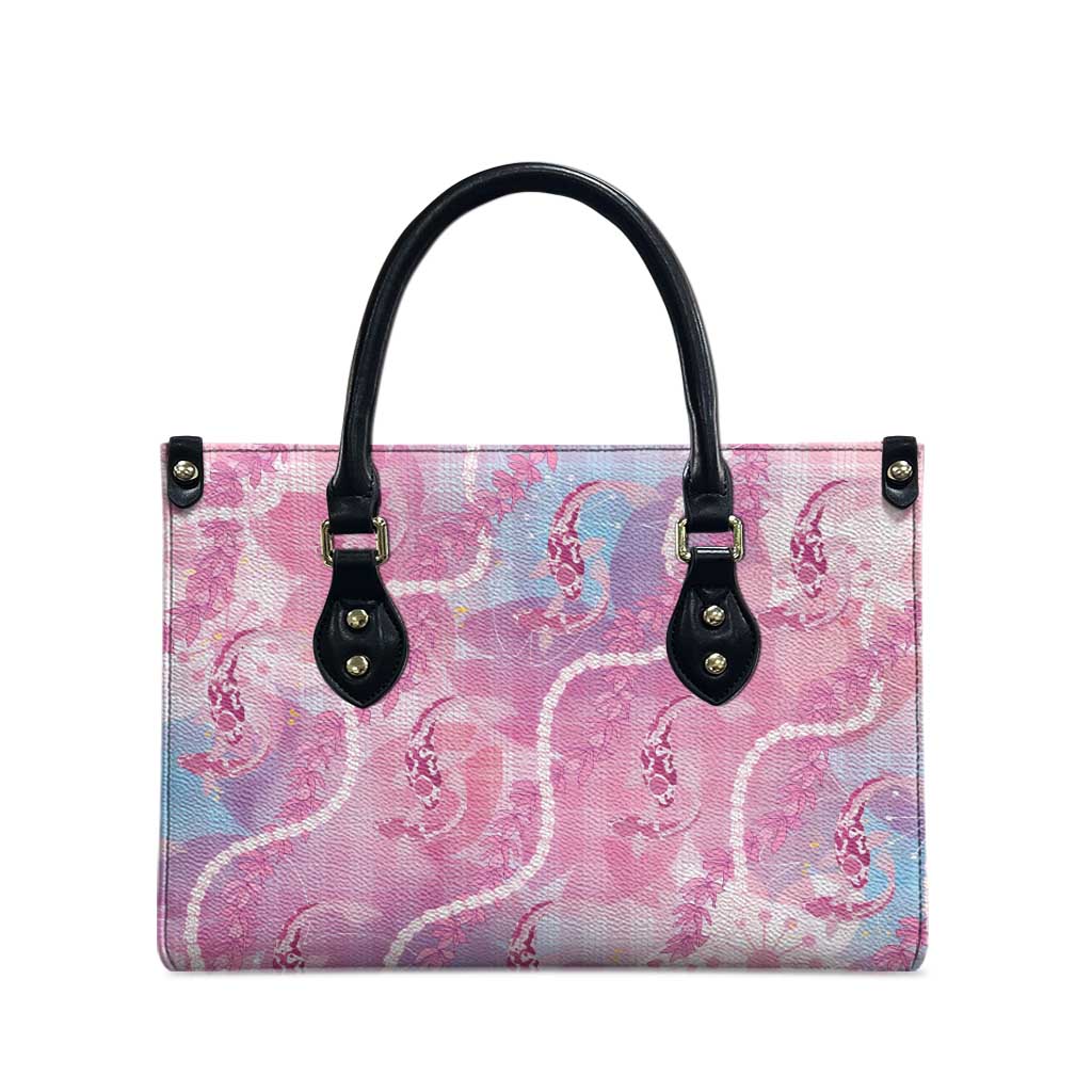 Japanese Koi Fish Leather Bag Pink Wagara Palaka Honohono Pikake Lei LT9 - Polynesian Pride