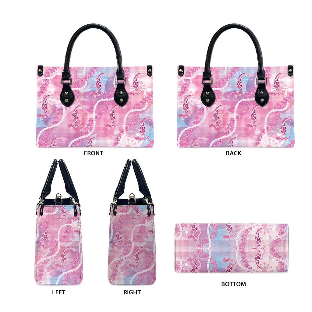 Japanese Koi Fish Leather Bag Pink Wagara Palaka Honohono Pikake Lei LT9 - Polynesian Pride