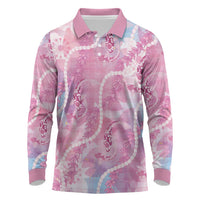 Japanese Koi Fish Long Sleeve Polo Shirt Pink Wagara Palaka Honohono Pikake Lei LT9 Pink - Polynesian Pride