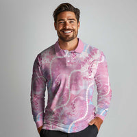 Japanese Koi Fish Long Sleeve Polo Shirt Pink Wagara Palaka Honohono Pikake Lei LT9 - Polynesian Pride