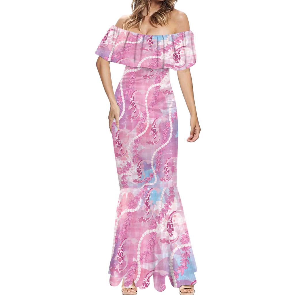 Japanese Koi Fish Mermaid Dress Pink Wagara Palaka Honohono Pikake Lei LT9 - Polynesian Pride