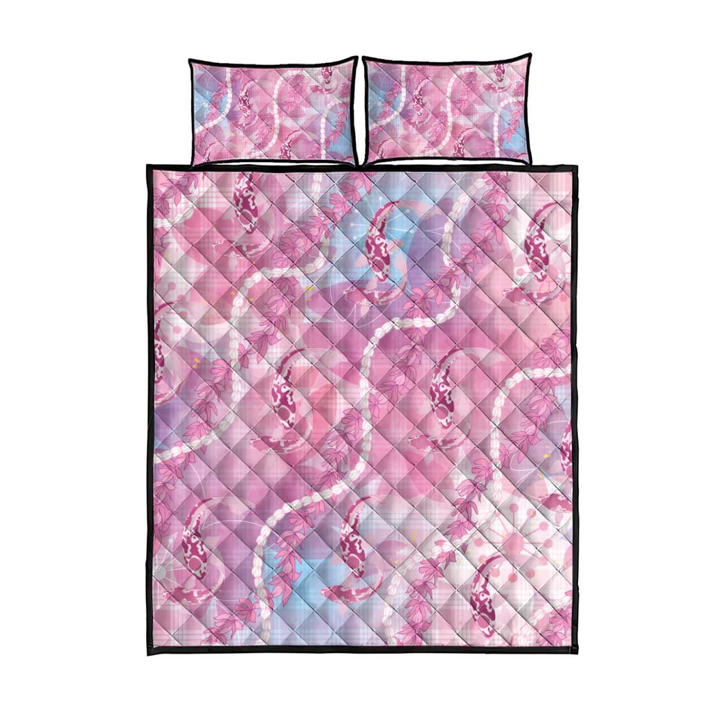 Japanese Koi Fish Quilt Bed Set Pink Wagara Palaka Honohono Pikake Lei