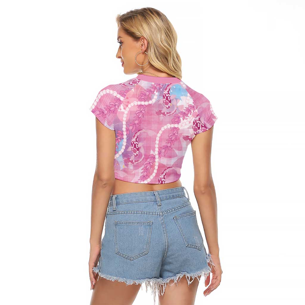 Japanese Koi Fish Raglan Cropped T Shirt Pink Wagara Palaka Honohono Pikake Lei LT9 - Polynesian Pride