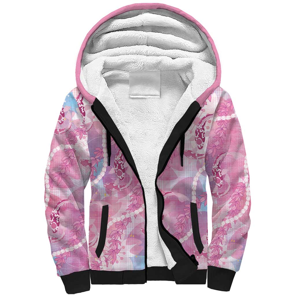 Japanese Koi Fish Sherpa Hoodie Pink Wagara Palaka Honohono Pikake Lei LT9 Unisex Pink - Polynesian Pride