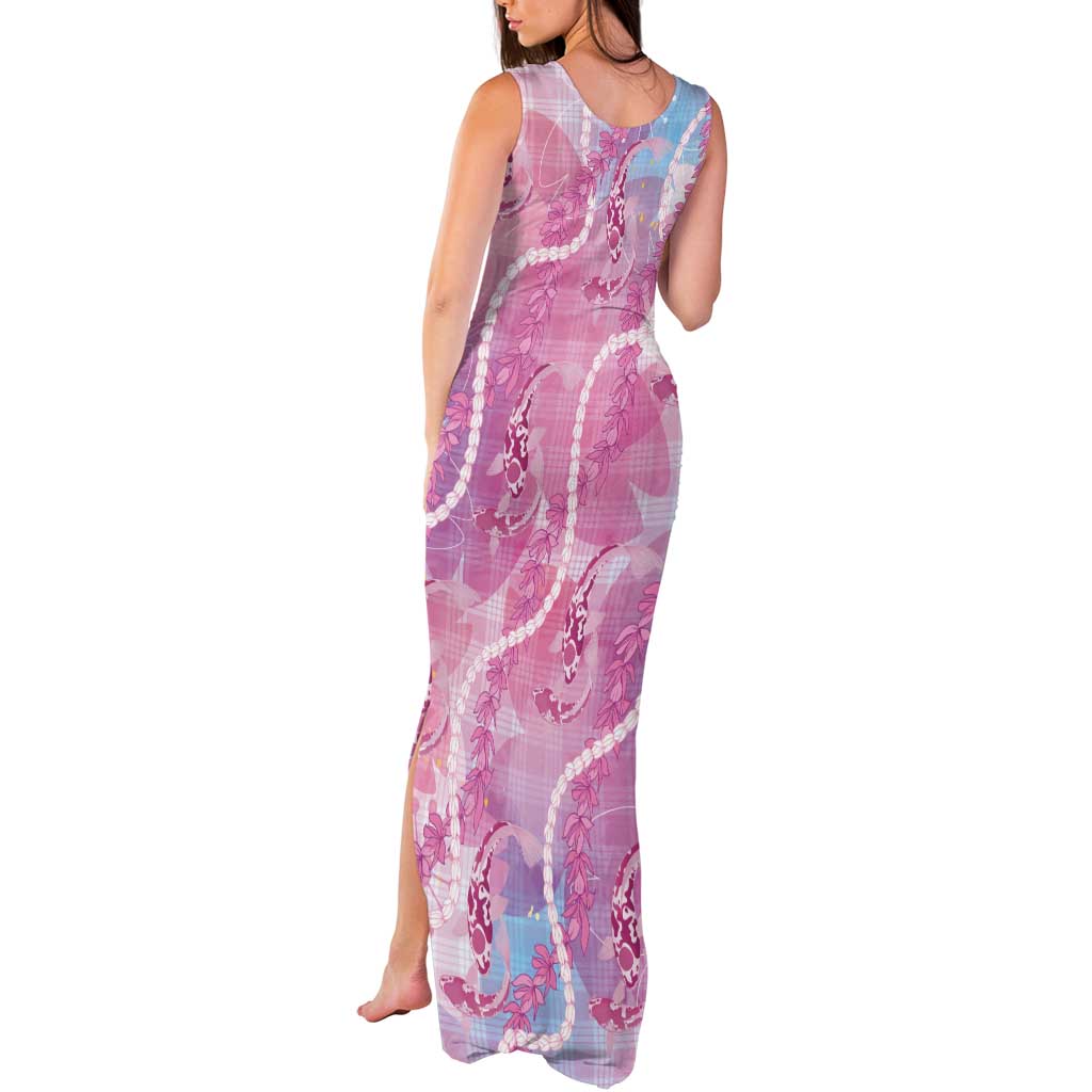 Japanese Koi Fish Tank Maxi Dress Pink Wagara Palaka Honohono Pikake Lei LT9 - Polynesian Pride