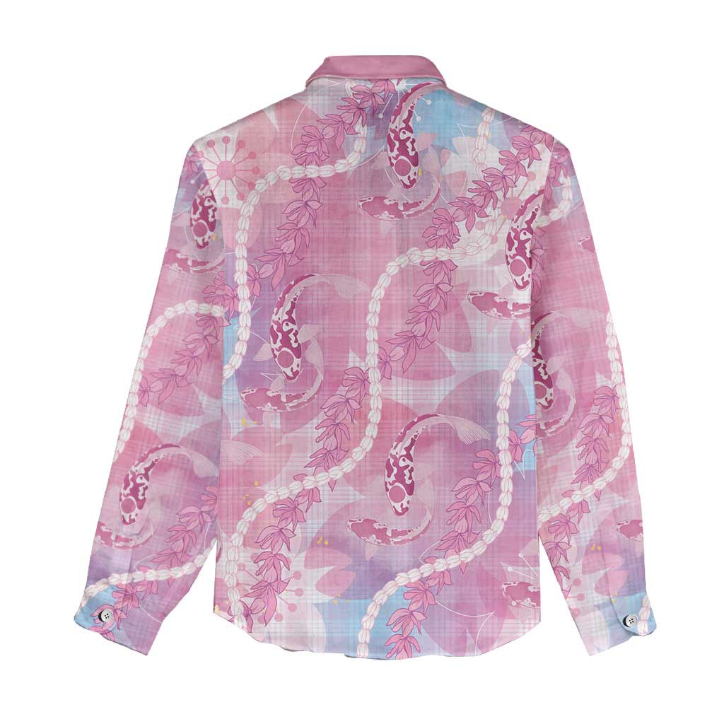 Japanese Koi Fish Women Casual Shirt - Pink Wagara Palaka - Honohono Pikake Lei LT9 - Polynesian Pride