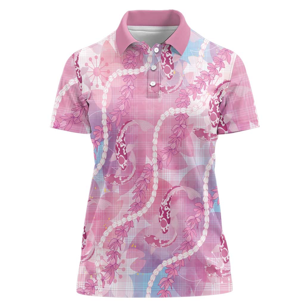Japanese Koi Fish Women Polo Shirt Pink Wagara Palaka Honohono Pikake Lei LT9 Female Pink - Polynesian Pride