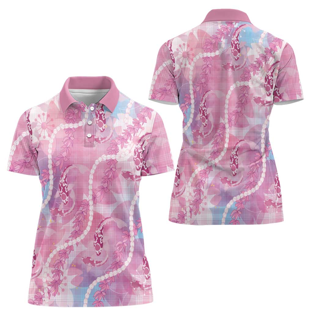 Japanese Koi Fish Women Polo Shirt Pink Wagara Palaka Honohono Pikake Lei LT9 - Polynesian Pride