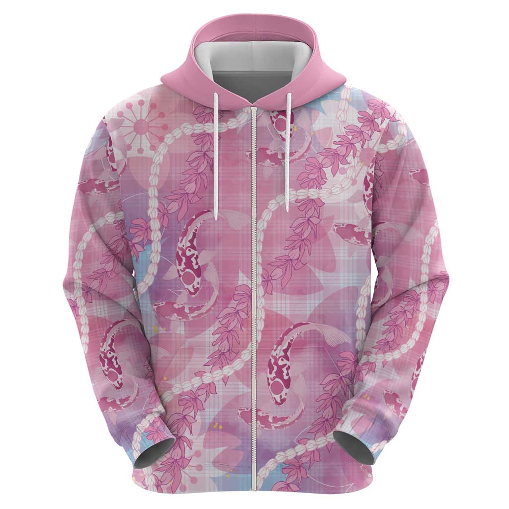 Japanese Koi Fish Zip Hoodie Pink Wagara Palaka Honohono Pikake Lei LT9 - Polynesian Pride