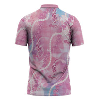 Japanese Koi Fish Zipper Polo Shirt Pink Wagara Palaka Honohono Pikake Lei LT9 - Polynesian Pride
