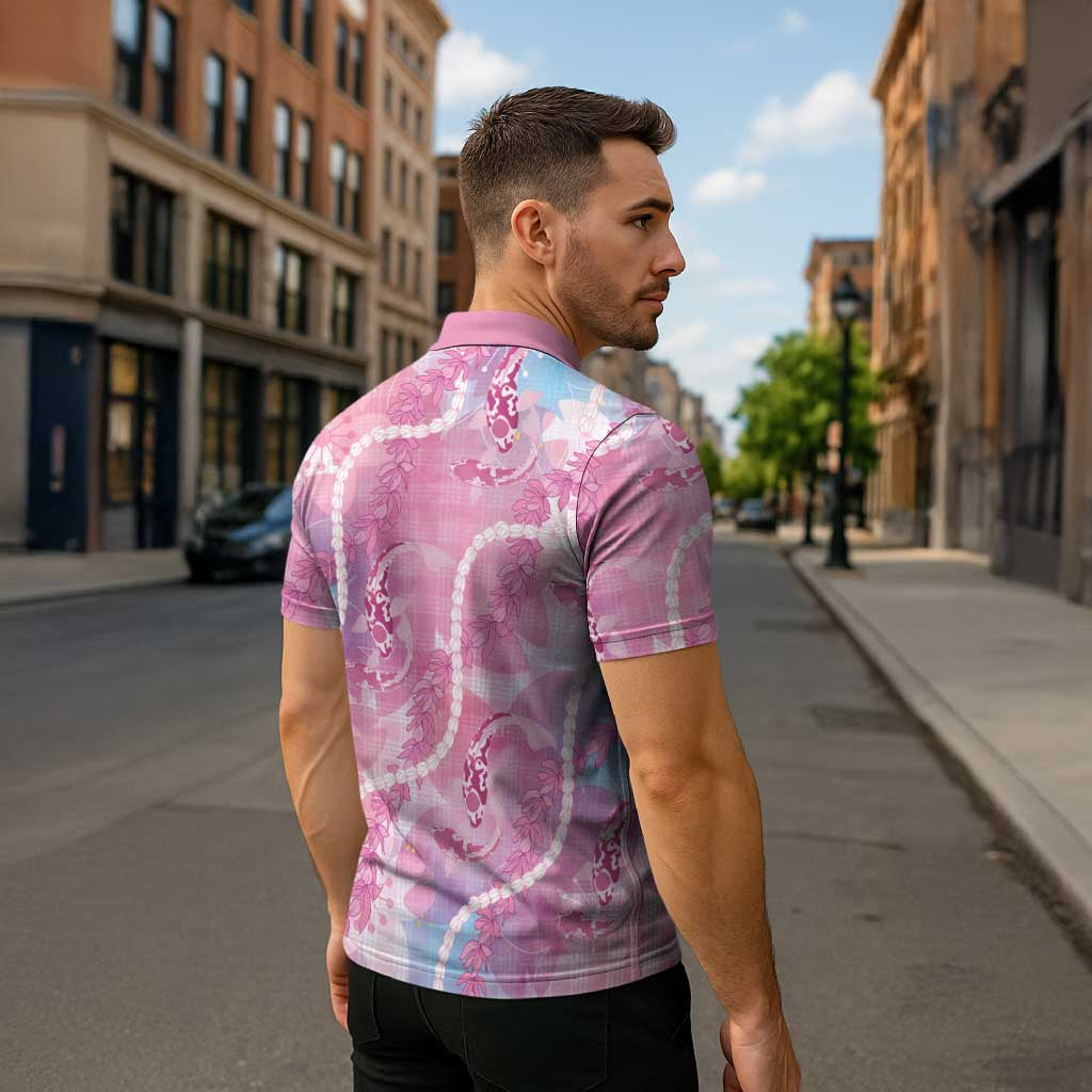 Japanese Koi Fish Zipper Polo Shirt Pink Wagara Palaka Honohono Pikake Lei LT9 - Polynesian Pride