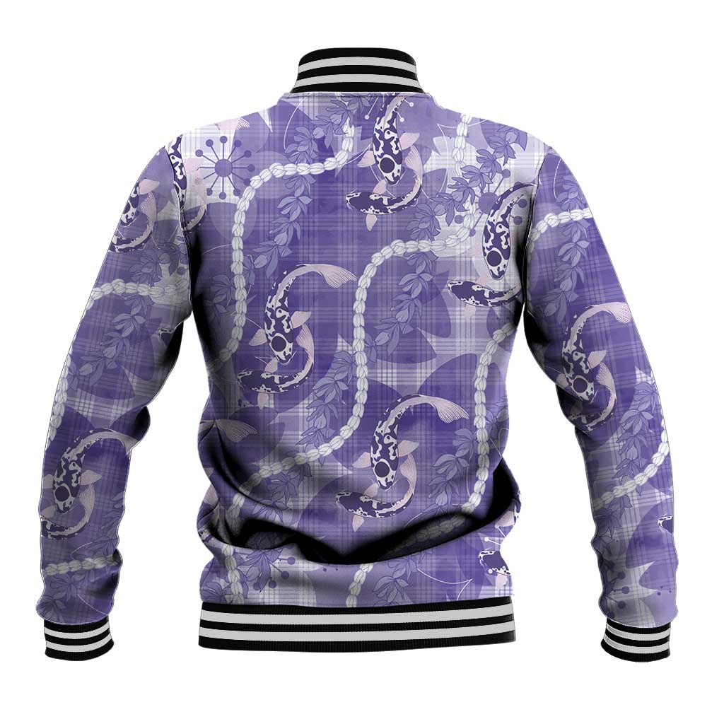 Japanese Koi Fish Baseball Jacket Purple Wagara Palaka Honohono Pikake Lei
