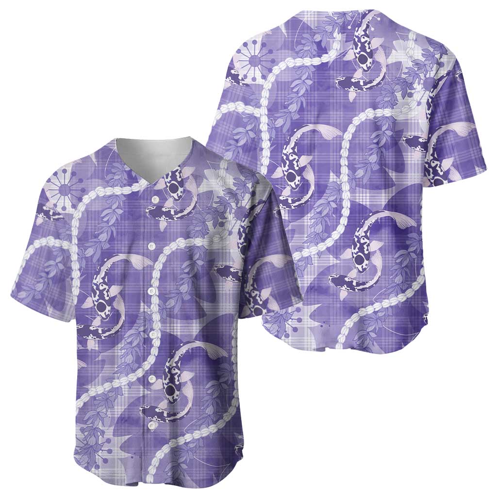 Japanese Koi Fish Baseball Jersey Purple Wagara Palaka Honohono Pikake Lei