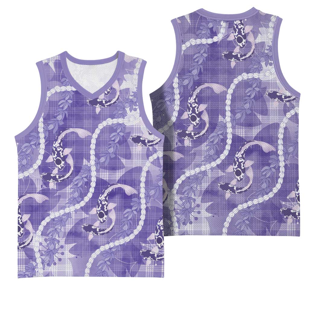 Japanese Koi Fish Basketball Jersey Purple Wagara Palaka Honohono Pikake Lei LT9 - Polynesian Pride
