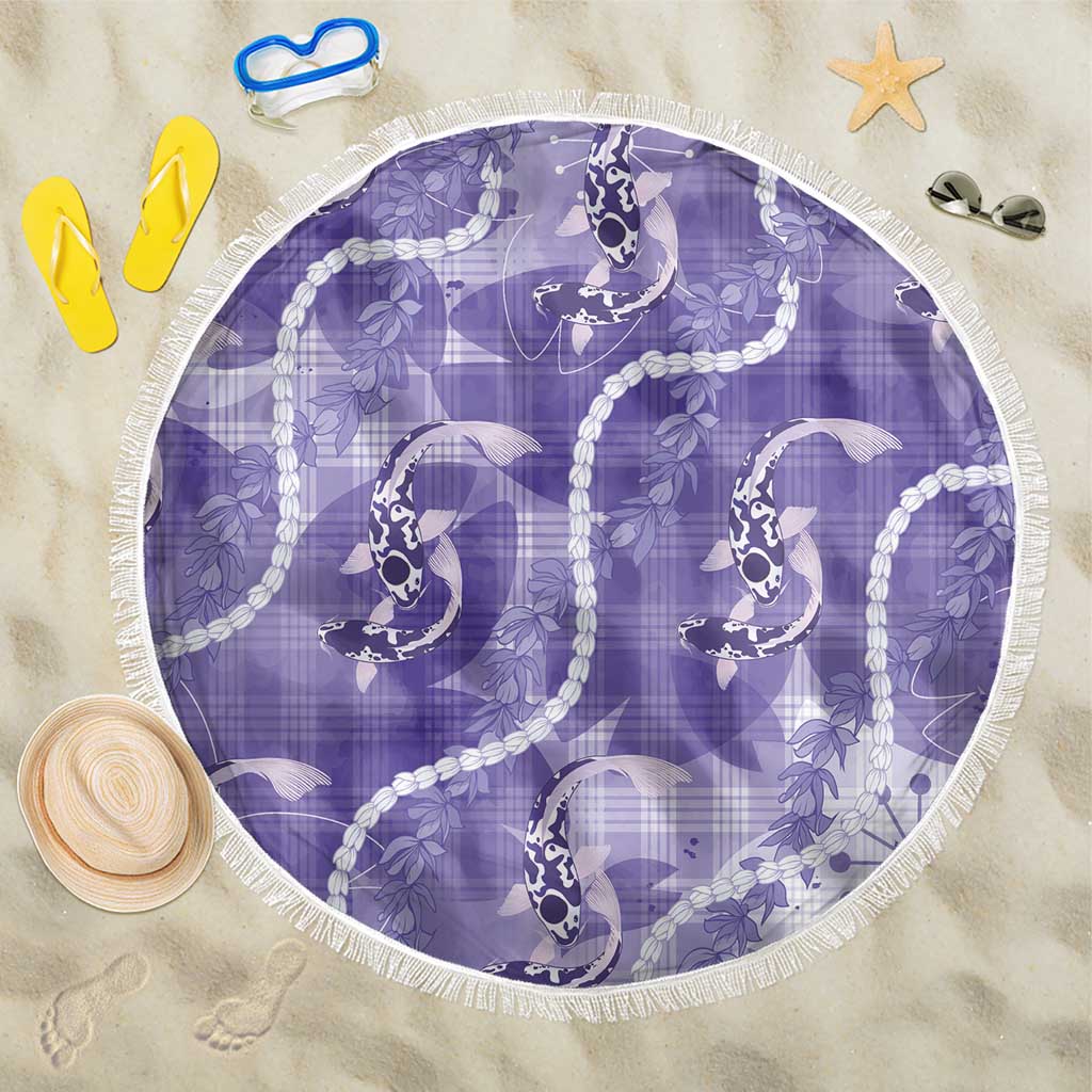 Japanese Koi Fish Beach Blanket Purple Wagara Palaka Honohono Pikake Lei