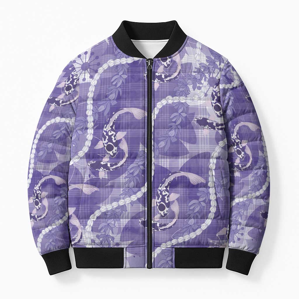 Japanese Koi Fish Bomber Puffer Jacket Purple Wagara Palaka Honohono Pikake Lei LT9 Unisex Purple - Polynesian Pride
