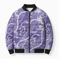 Japanese Koi Fish Bomber Puffer Jacket Purple Wagara Palaka Honohono Pikake Lei LT9 Unisex Purple - Polynesian Pride