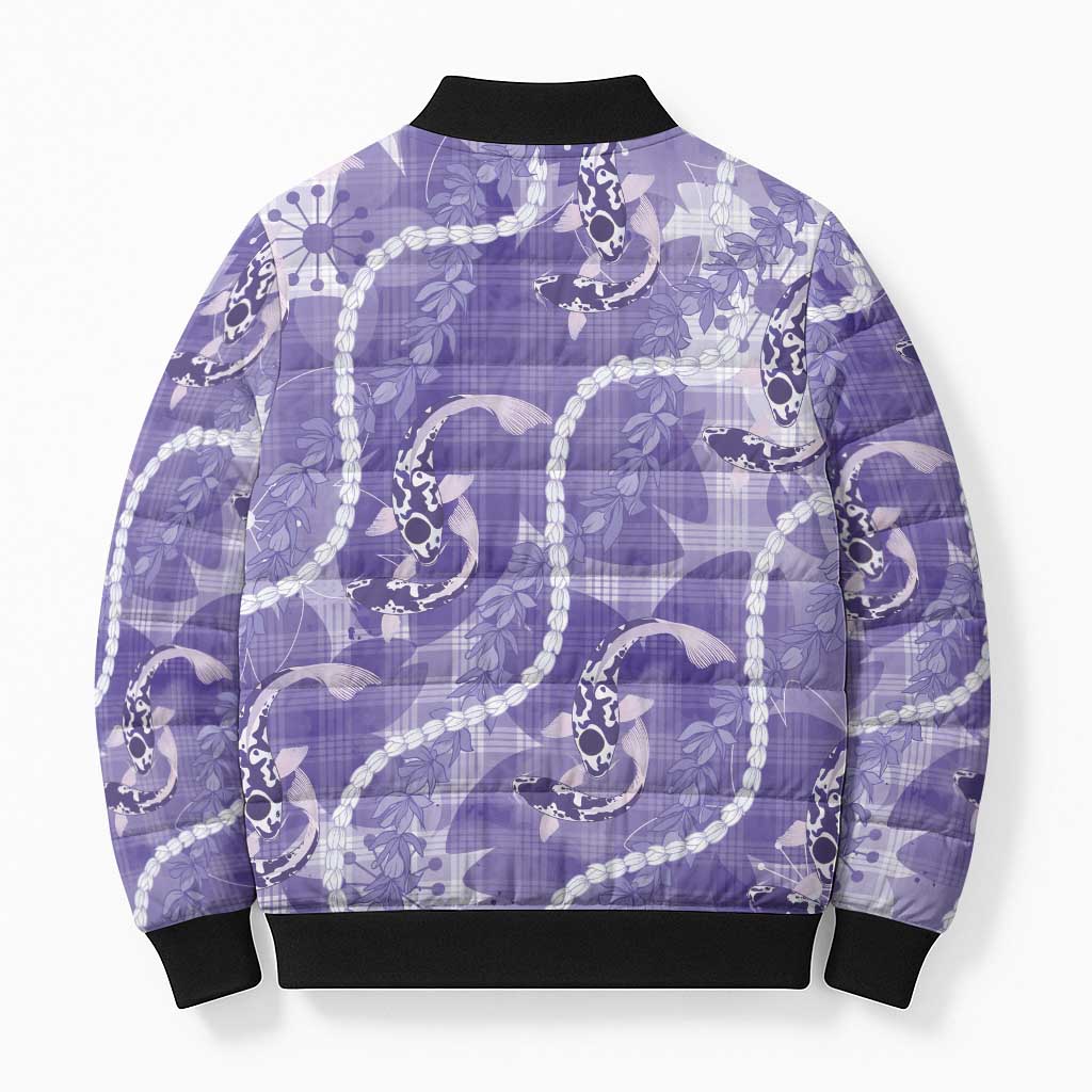 Japanese Koi Fish Bomber Puffer Jacket Purple Wagara Palaka Honohono Pikake Lei LT9 - Polynesian Pride